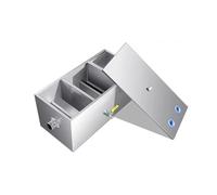 GZHERVICES Bac à Graisse Commercial à Double Trou, intercepteur en Acier Inoxydable à entrée supérieure, pour Restaurant, café, Cantine, Usine, Cuisine Domestique(Silver-Left,50x25x25cm)