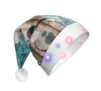 GZHYHAKAN Chapeau de Noël à LED imprimé fleur sarcelle sur planche de bois pour adulte, parfait pour Noël, Halloween et fêtes du Nouvel An
