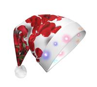 GZHYHAKAN Chapeau de Noël LED imprimé pétales de rose rouge pour adulte, parfait pour Noël, Halloween et les fêtes du Nouvel An