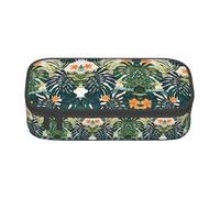 GZHYHAKAN Tropical Summer Trousse à crayons Motif fleurs hawaïennes et feuilles de palmier Résistant aux rayures Solution de rangement multifonction pour l'école, le travail et les voyages, Noir
