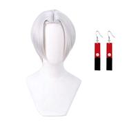 GZIRUE Perruque avec Boucles d'oreilles pour Izana Kurokawa Cosplay Wig Perruque Courte Gris Argent Anime Costume Wig Cap