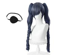 GZIRUE Perruque Ciel Phantomhive Cosplay Wig Perruque Longue Ondulée Bleue Gris avec Cache-oeil Anime Cosplay Costume with Black Eyepatch