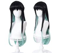 GZIRUE Perruque Muichiro Tokito Cosplay Wig Perruque Noire Verte Longue Anime Costume with Wig Cap