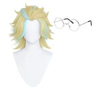 GZIRUE Perruque pour Rindo Rindou Haitani Cosplay Wig Perruque Courte Bleu Doré avec Lunettes Anime Costume Wig Cap
