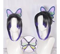 GZIRUE Perruque pour Shinobu Kocho avec Accessoires Cheveux Papillon Cosplay Perruques Violette Noire Cheveux Femmes Perruques Costume with Butterfly Wig Cap