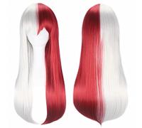 GZIRUE Perruque Shoto Todoroki Cosplay Wig Perruque Femme Longue Blanche Rouge Anime Costume with Wig Cap