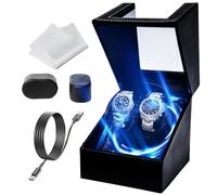Gziztx Remontoir automatique avec 1/5 modes de rotation, moteur silencieux, LED bleue, convient pour le rangement des montres automatiques pour 2 montres (noir et 5 modes de rotation & LED)