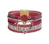 GZJINYUAN Bracelet en cuir pour femme, bracelet manchette bohème en forme de cœur avec fermoir solide, bracelet en cuir cristal multicouche, One Size, Simili cuir, Pas de gemme