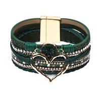 GZJINYUAN Bracelet en cuir pour femme, bracelet manchette bohème en forme de cœur avec fermoir solide, bracelet en cuir cristal multicouche, One Size, Simili cuir, Pas de gemme