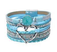 GZJINYUAN Bracelet en cuir pour femme, bracelet manchette bohème en forme de cœur avec fermoir solide, bracelet en cuir cristal multicouche, One Size, Simili cuir, Pas de gemme
