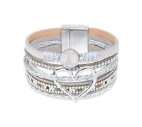 GZJINYUAN Bracelet en cuir pour femme, bracelet manchette bohème en forme de cœur avec fermoir solide, bracelet en cuir cristal multicouche, One Size, Simili cuir, Pas de gemme