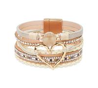 GZJINYUAN Bracelet en cuir pour femme, bracelet manchette bohème en forme de cœur avec fermoir solide, bracelet en cuir cristal multicouche, One Size, Simili cuir, Pas de gemme