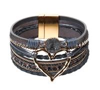 GZJINYUAN Bracelet en cuir pour femme, bracelet manchette bohème en forme de cœur avec fermoir solide, bracelet en cuir cristal multicouche, One Size, Simili cuir, Pas de gemme