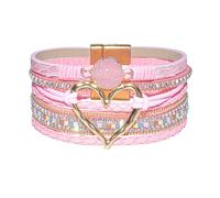 GZJINYUAN Bracelet en cuir pour femme, bracelet manchette bohème en forme de cœur avec fermoir solide, bracelet en cuir cristal multicouche, One Size, Simili cuir, Pas de gemme