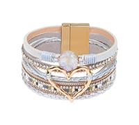 GZJINYUAN Bracelet en cuir pour femme, bracelet manchette bohème en forme de cœur avec fermoir solide, bracelet en cuir cristal multicouche, One Size, Simili cuir, Pas de gemme