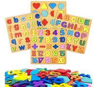 GZjiyu 4 Pcs Puzzle Alphabet en Bois, Puzzle Bébé Chiffres Alphabet Graphiques, pour Jeux Éducatifs d'apprentissage, Coordination Oeil-Main Apprentissage de l'Alphabet & des Couleurs