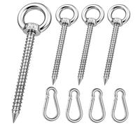 GZjiyu 4PCS Piton à Visser M8 x 80mm, Oeillet A Visser Heavy Duty En Acier Inoxydable avec 4 Crochets Plats pour Support de Hamac Chaise Balançoire Yoga