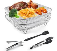 GZjiyu Air Fryer Rack 3pcs Empilable, Air Fryer Grille De Cuisson Acier Inoxydable Support De Friteuse À Air, avec Pince Brosse et Pince Alimentaire Grille Air Fryer Pour Air Fryer Four Press Cooker