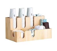 GZKDKZB Organisateur de café, Porte-couvercles en Acier Inoxydable, Organisateur de Bar à café en Bois, 8 Compartiments, Porte-gobelets en Carton, boîte à pailles et cuillères, étagère à s