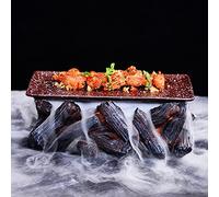 GZKDKZB Plateau à sushis en céramique avec Base en Forme de Volcan Noir Plat à sushis de Cuisine moléculaire Vaisselle créative à Glace sèche pour Restaurant