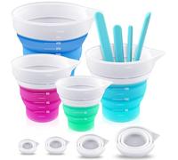 GZLCEU 4 Pcs Mesurer Silicone, 50ml/100ml/250ml/500ml Verre Doseur Silicone avec Echelle pour Bricolage, Artisanat, Laboratoire, Cuisine avec 4 Bâtonnet D'agitation