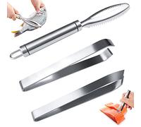 GZLCEU Ecailleur à Poisson Professionnel en Inox 304, Grattoir en Acier Inoxydable Dentelé pour Enlever Efficacement les écailles de Poissons +2 Pince Arrete Poisson
