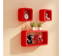 GZLL Étagères murales flottantes Cube, étagères flottantes, Ensemble de 3, Affichage de Rangement étagère bibliothèque étagère de la bibliothèque étagère Murale (Couleur : Rouge)