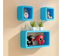 GZLL Étagères murales flottantes Cube, étagères flottantes, Ensemble de 3, Affichage de Rangement étagère bibliothèque étagère de la bibliothèque étagère Murale (Couleur : Bleu)