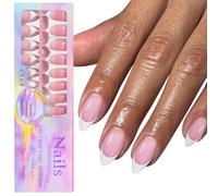 GZMAYUEN 150Pcs Faux Ongles Press on Nails Amande, 3 in 1 Amande Bord Blanc Couverture Intégrale Fake Nails Faux Ongles Reutilisable pour Femmes et Filles- Rosa Blanc