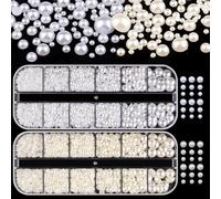 GZMAYUEN 2Pcs Perles Rondes Demi-rondes pour Ongles, Perles à Dos Plat Blanches/Beige, Bijoux pour Ongles pour Femmes et Filles, Nail Art Professionnel Faire Soi-même, Maquillage du Visage
