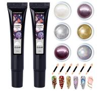 GZMAYUEN 3d Nail Art -10g Transparent Sculpture 3D Gel Ongle, 6pcs Effet Miroir Métal Magique Perle Poudre Chrome Ongle pour DIY Nail Design