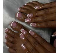 GZMAYUEN 60 Pièces French Press on Nails - Ongles French pour Pieds et Ongles à Coller, Faux Ongles Roses à Couverture Complète Ongles Artificiels Courts