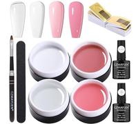 GZMAYUEN Gel Construction Ongle UV, 4 Couleurs Builder Gel Ongles - Renforcement, Réparation et Extensions, avec Pinceau à Ongles, 100Pcs Chalbon, Top Coat et Base Coat