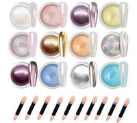 GZMAYUEN Lot de 12 poudres chromées pour ongles, en poudre, chromées, métallisées, effet nacré, Aurora, sirène, pour le nail art et le design des ongles