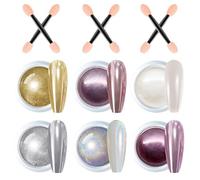GZMAYUEN Poudre Chrome Ongle Nail Art, 6Pcs Miroir Blanc Perle Holo Effet Décoration Design
