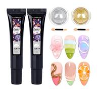 GZMAYUEN Sculpture 3D Gel Nail Art, 10g Transparent Gel 3D Ongle, 2pcs Or und Argent Poudre Chrome Ongle, Multifonctionnel Colle à Ongles Sculpting Clair pour DIY Nail Design