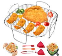 GZqiancang 1 Pcs Grille pour Air Fryer, Acier Inoxydable 304 Grilles pour Friteuse avec 5 Grille Air Fryer Accessoires(Gant de Cuisine en Silicone/Pinceau Cuisine/Pince Cuisine) pour Friteuse à Air