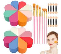 GZqiancang Lot de 2 éponges de maquillage en forme de pétales de fleurs avec 6 pinceaux de maquillage et 10 pinceaux à ombre à paupières double tête pour peinture corporelle débutants, artistes