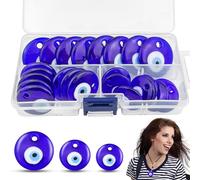 GZqiancnag 24 Pièces œil Turc,Verre Contre Le Mauvais avec 1 Boîte Transparente pour Colliers, Bracelets, Boucles D'oreilles, Pendentifs, Porte-Clés (3 Tailles)