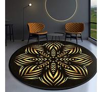 GZQIAWY 2021 Ethnique Baroque Style Mandala Tapis Table Basse Chambre Bureau Rond Tapis Or Diamant Velours-Jaune d'or G 120cm de diamètre