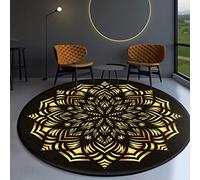 GZQIAWY 2021 Ethnique Baroque Style Mandala Tapis Table Basse Chambre Bureau Rond Tapis Or Diamant Velours-Jaune d'or J 90cm de diamètre
