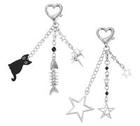 GZRXIOUS 2 Pièces Porte Clés Étoile Y2K, Porte Clés Chat Argent Aesthetic, Y2K Bag Charm Mignon Accessoires pour Clés, Sac, Sac à Main Femme