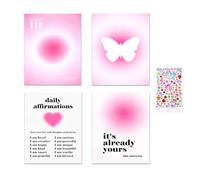 GZRXIOUS Lot de 4 Poster Aesthetic Aura Images, Rose, A4 30×21cm Toile Peinte Images Aesthetic pour Décoration Murale, Déco Chambre Fille & Clean Girl Room Decor, Sans Cadre