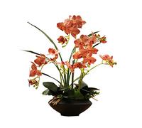 GZSLKSCD Fleurs artificielles décoratives, orchidée Papillon Artificielle, Composition Florale, Fausse Fleur en Latex, orchidée avec Pot en céramique pour la Maison (Orange B)