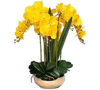 GZSLKSCD Fleurs artificielles Phalaenopsis, orchidées artificielles, Ensemble de Fleurs artificielles, orchidées artificielles Phalaenopsis à 8 têtes, Fausses Fleurs avec Vase doré décoratif