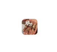 GZUQRSK Lot de bagues épaisses en or pour femme avec perles et fleurs - Bagues de phalange empilables dorées, Métal, Aucune pierre précieuse