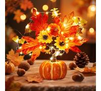GZWY Décoration d'automne citrouille avec guirlande lumineuse LED, décoration intérieure LED citrouille, arbre avec tournesol artificiel feuille d'érable, décoration de table esthétique pour