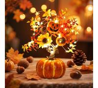 GZWY Décoration d'automne en forme de citrouille avec guirlande lumineuse LED, décoration d'intérieur à LED, citrouille, arbre avec tournesol artificiel en feuille d'érable, décoration de table