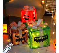 GZWY Lot de 3 boîtes cadeaux LED décoratives d'Halloween avec minuterie et télécommande, guirlande lumineuse LED éclairée avec 8 modes d'éclairage pour décoration intérieure et extérieure (A)