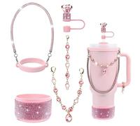 GZWY Lot de 5 accessoires en strass pour gobelet Stanley Cup 100 / 83 g, avec couvercle pailleté, bande de préhension à paillettes, housse en silicone, accessoires bling pour gobelet Stanley (D)